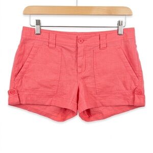 GAP Coral Pink Linen-Blend Mid-Rise Shorts Beach Vacation Preppy Boho Summer 6